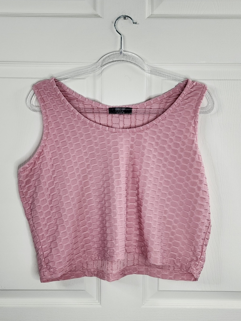 Jolie & Joy Pink Textured Grid Crop Tank Top - Size 2X